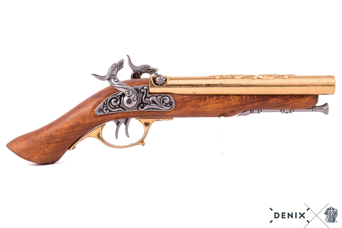 Denix Double-Barrel Percussion Pirate Pistol Replika Tabanca, 18th. C.