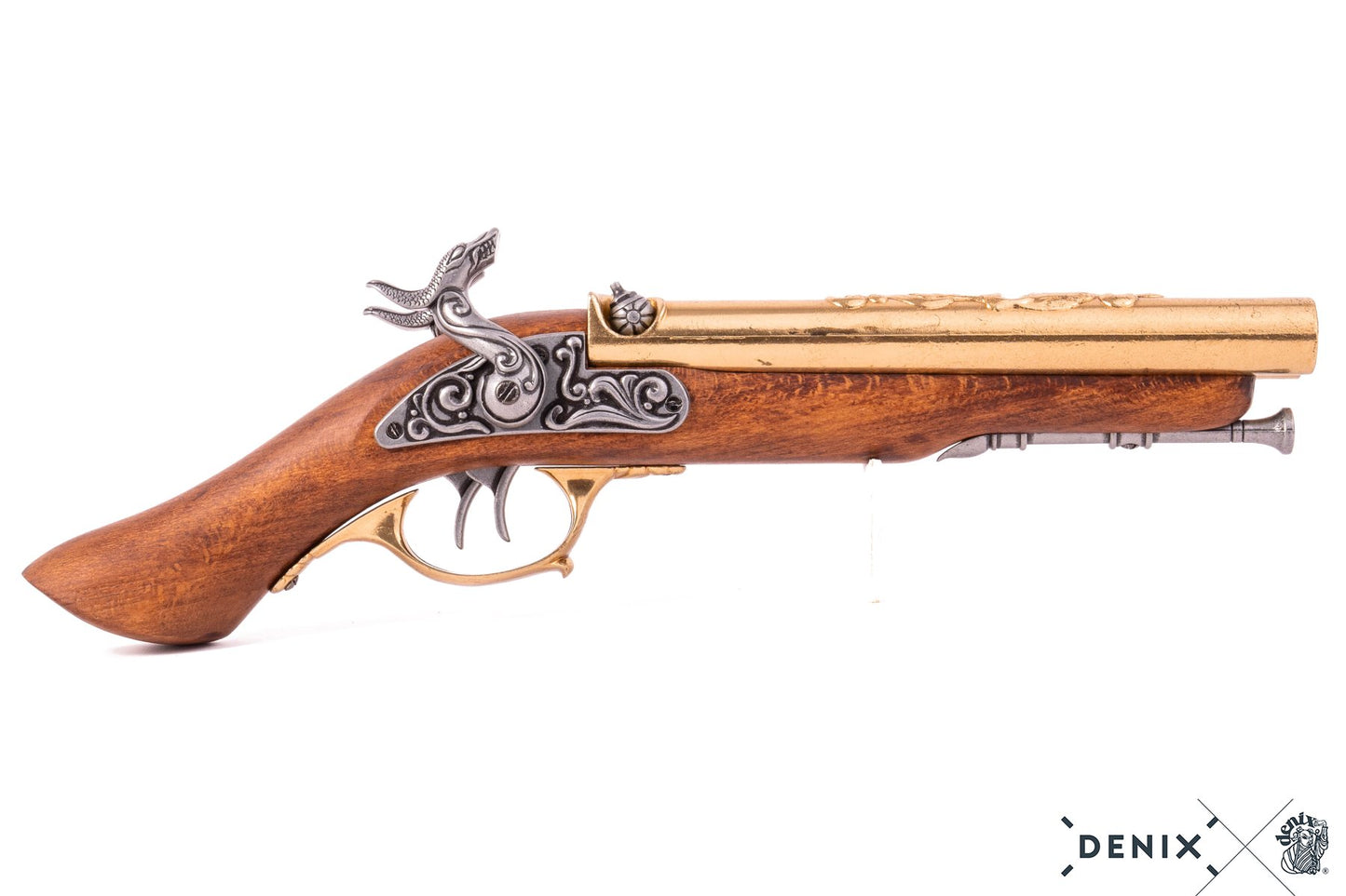 Denix Double-Barrel Percussion Pirate Pistol Replika Tabanca, 18th. C.