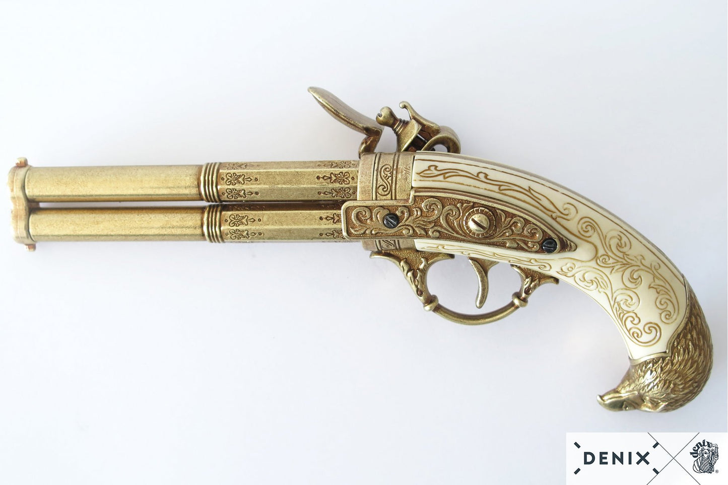 Denix Revolving 2-Barrel Flintlock Pistol Replica, France 18th C.