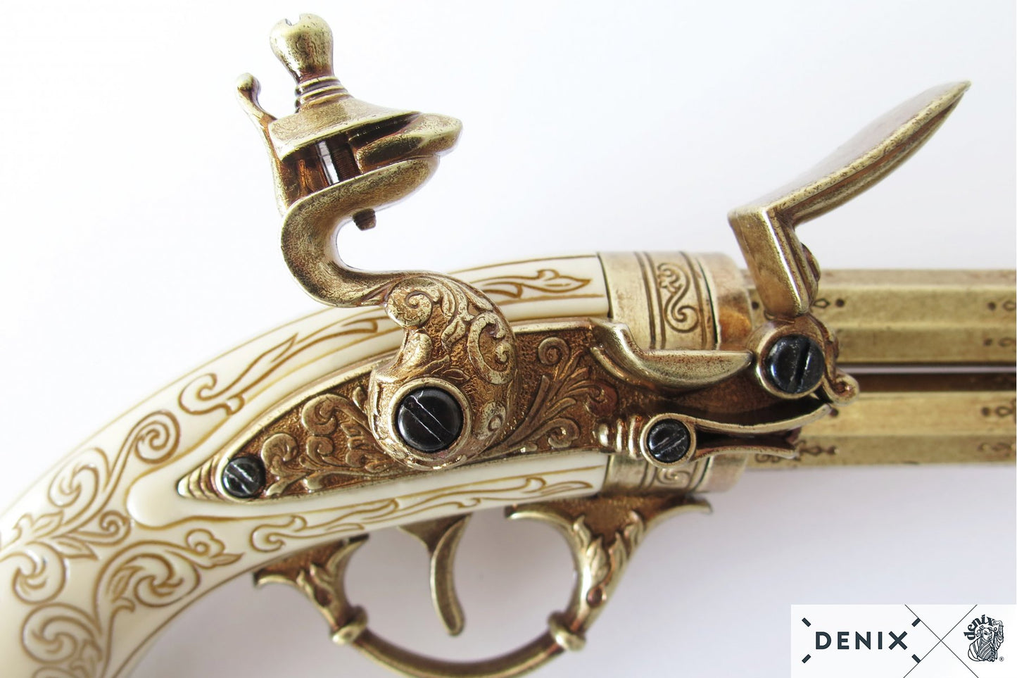 Denix Revolving 2-Barrel Flintlock Pistol Replica, France 18th C.