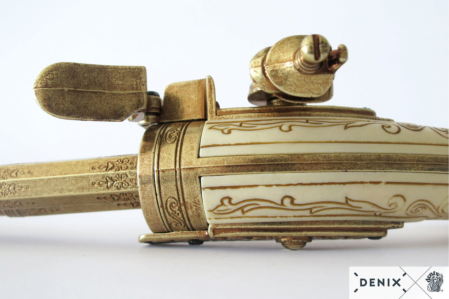 Denix Revolving 2-Barrel Flintlock Pistol Replica, France 18th C.