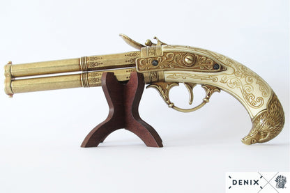 Denix Revolving 2-Barrel Flintlock Pistol Replica, France 18th C.