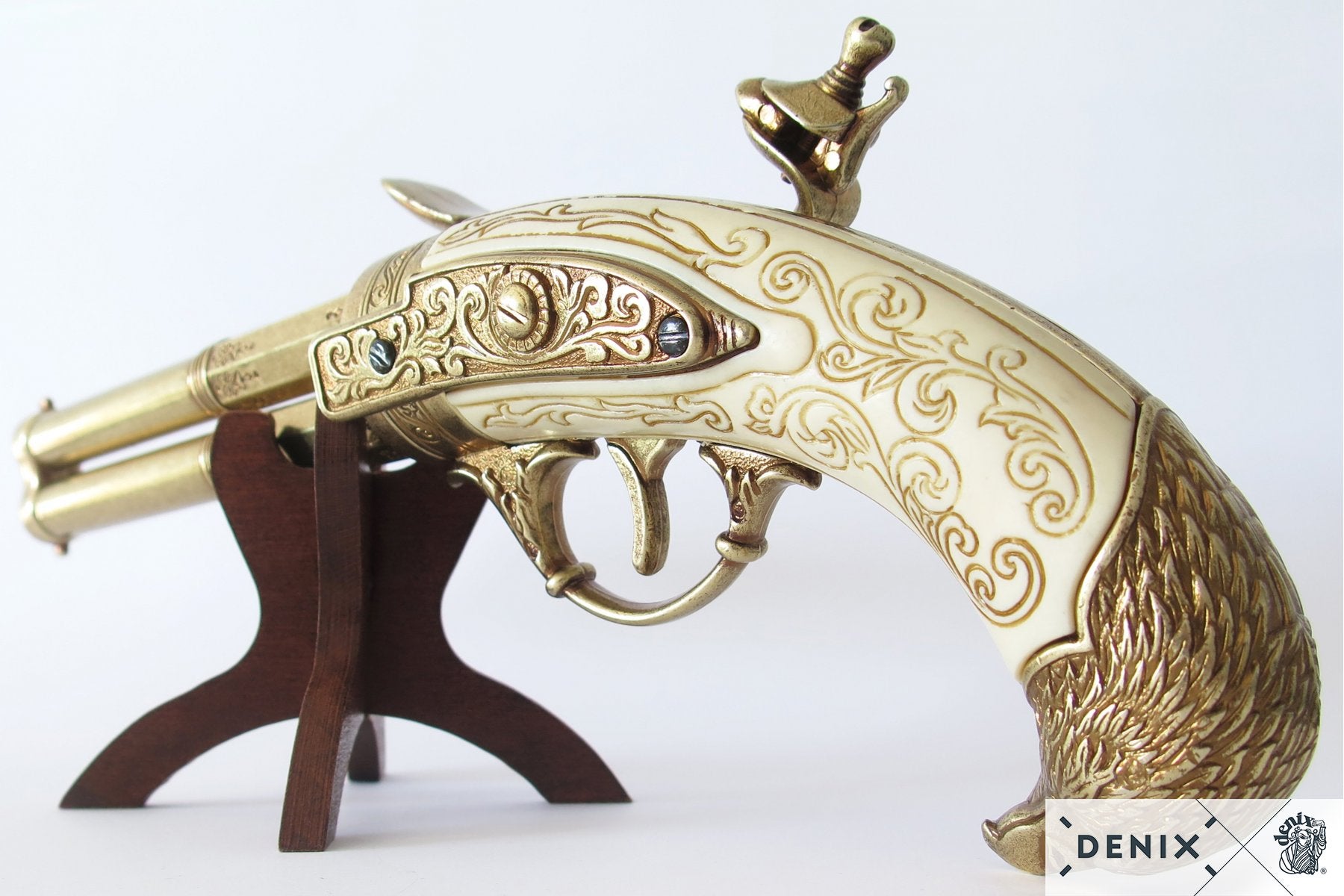 Denix Revolving 2 Barrel Flintlock Tabanca Replikası, France 18th. C.