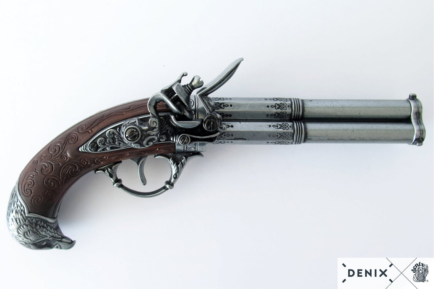 Denix 3-Barrel Flintlock Pistol Replica, France 18th C.