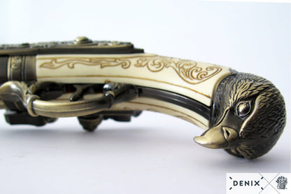 Denix 18th Century French 3-Barrel Flintlock Pistol Replica - Eagle Head Hilt (Decorative)