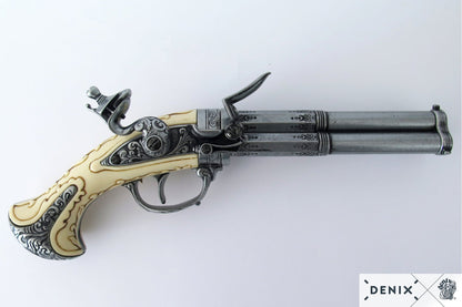 Denix 18th Century French 3-Barrel Rotating Flintlock Pistol Replica – Flintlock Decorative Pistol