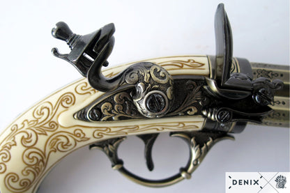 Denix 18th Century French 3-Barrel Flintlock Pistol Replica - Eagle Head Hilt (Decorative)