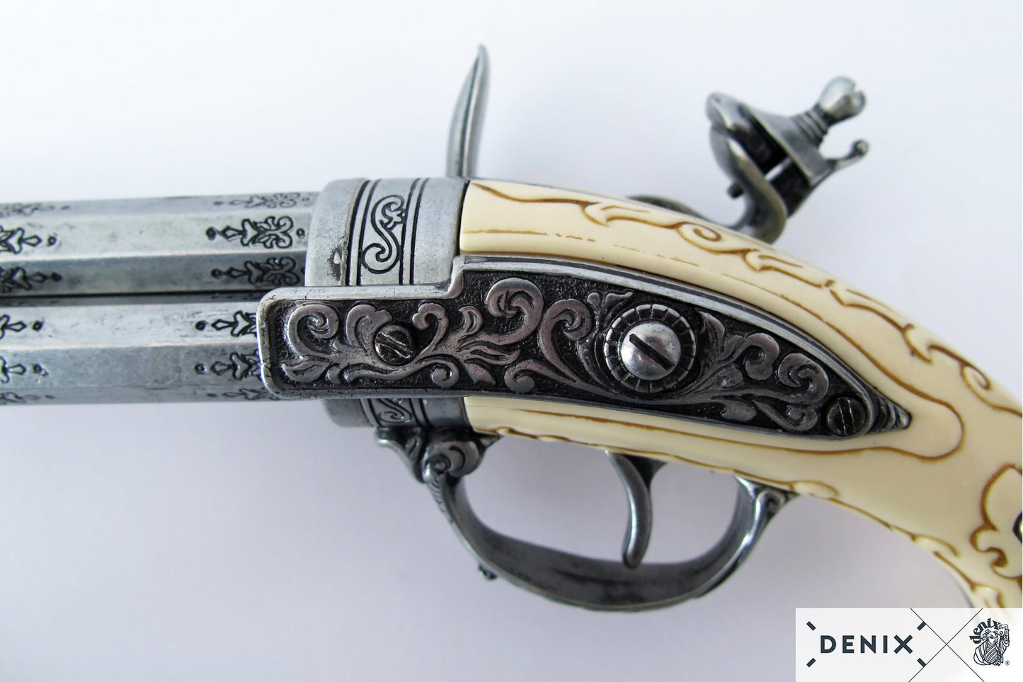 Denix 18th Century French 3-Barrel Rotating Flintlock Pistol Replica – Flintlock Decorative Pistol