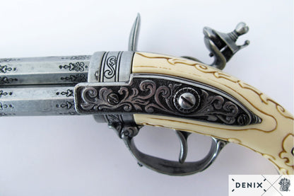 Denix 18th Century French 3-Barrel Rotating Flintlock Pistol Replica – Flintlock Decorative Pistol