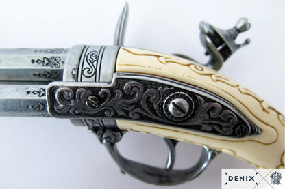 Denix 18th Century French 3-Barrel Rotating Flintlock Pistol Replica – Flintlock Decorative Pistol