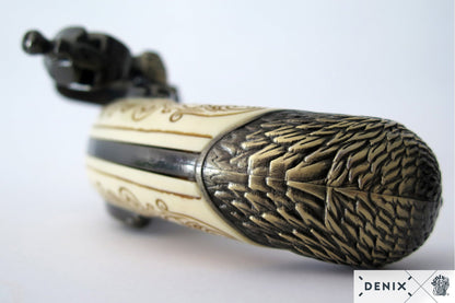 Denix 18th Century French 3-Barrel Flintlock Pistol Replica - Eagle Head Hilt (Decorative)