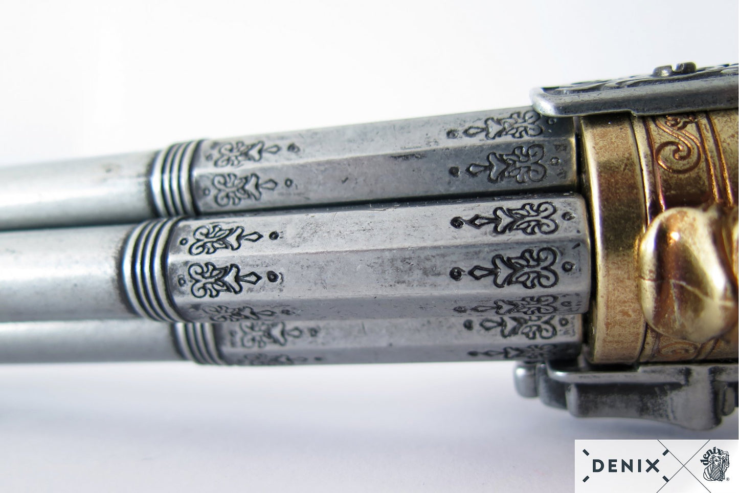 Denix 18th Century French 4-Barrel Flintlock Pistol Replica - Flintlock Decorative Pistol
