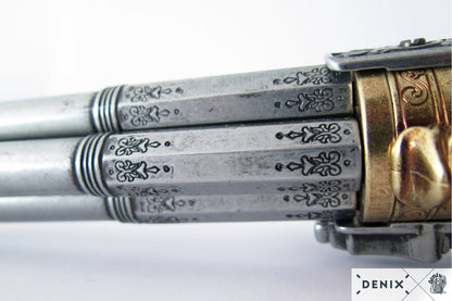 Denix 18th Century French 4-Barrel Flintlock Pistol Replica - Flintlock Decorative Pistol