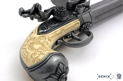 Denix Flintlock 3-Barrel Replica Pistol, Italy 1680