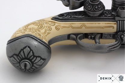 Denix Flintlock 3-Barrel Replica Pistol, Italy 1680