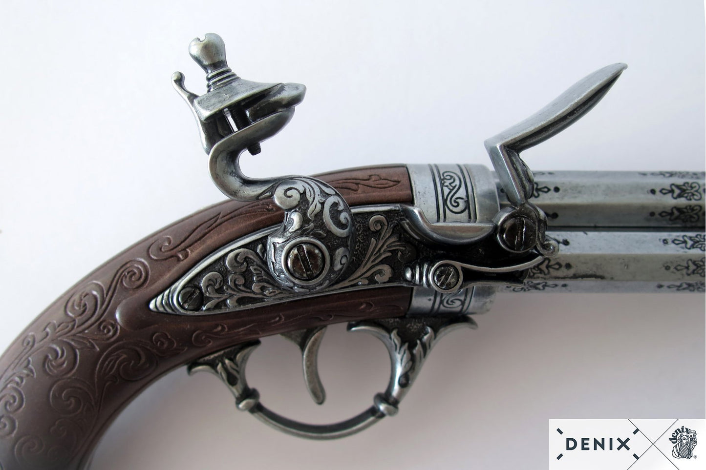 Denix 3-Barrel Flintlock Pistol Replica, France 18th C.