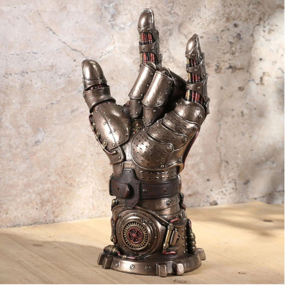 Steampunk Aşk Eldiveni Dekoratif Heykel | Rock El İşareti Koleksiyon Figürü 24 cm