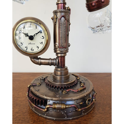 Steampunk Işıklı Masa Saati Cold Cast Resin El Boyaması 43 cm