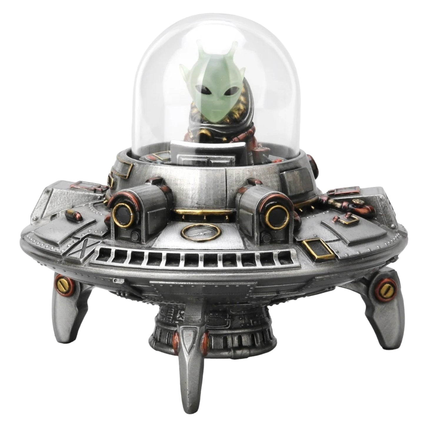 UFO ve Uzaylı Dekoratif Biblo Cold Cast Resin El Boyaması 13 cm