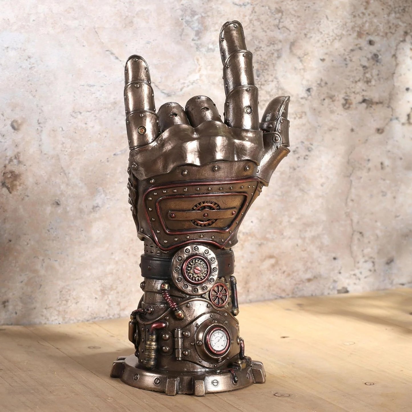 Steampunk Aşk Eldiveni Dekoratif Heykel | Rock El İşareti Koleksiyon Figürü 24 cm