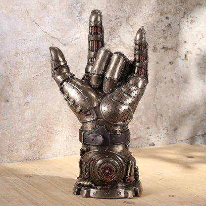 Steampunk Aşk Eldiveni Dekoratif Heykel | Rock El İşareti Koleksiyon Figürü 24 cm
