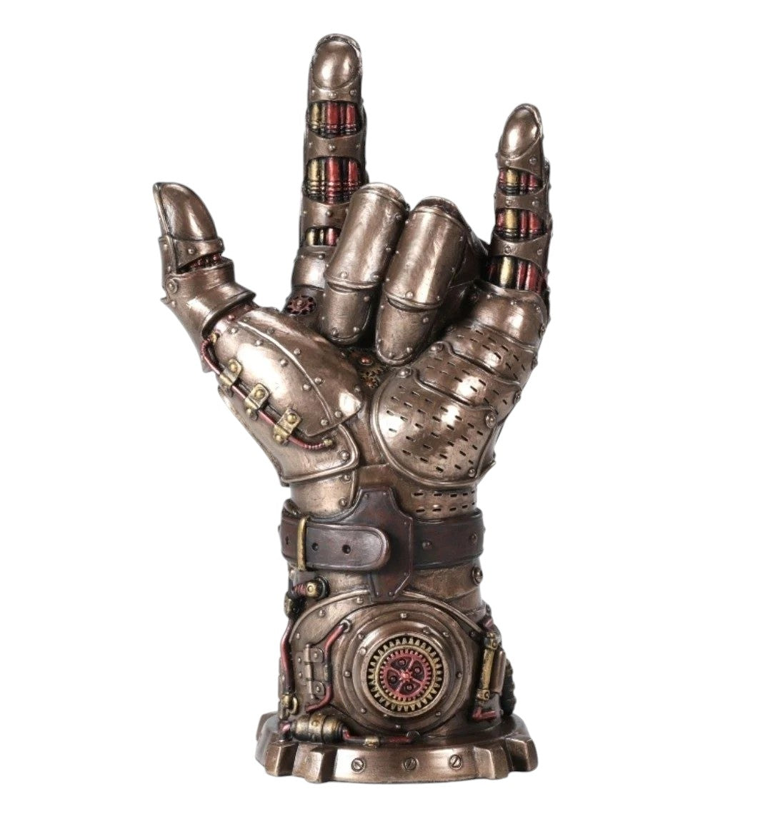 Steampunk Aşk Eldiveni Dekoratif Heykel | Rock El İşareti Koleksiyon Figürü 24 cm