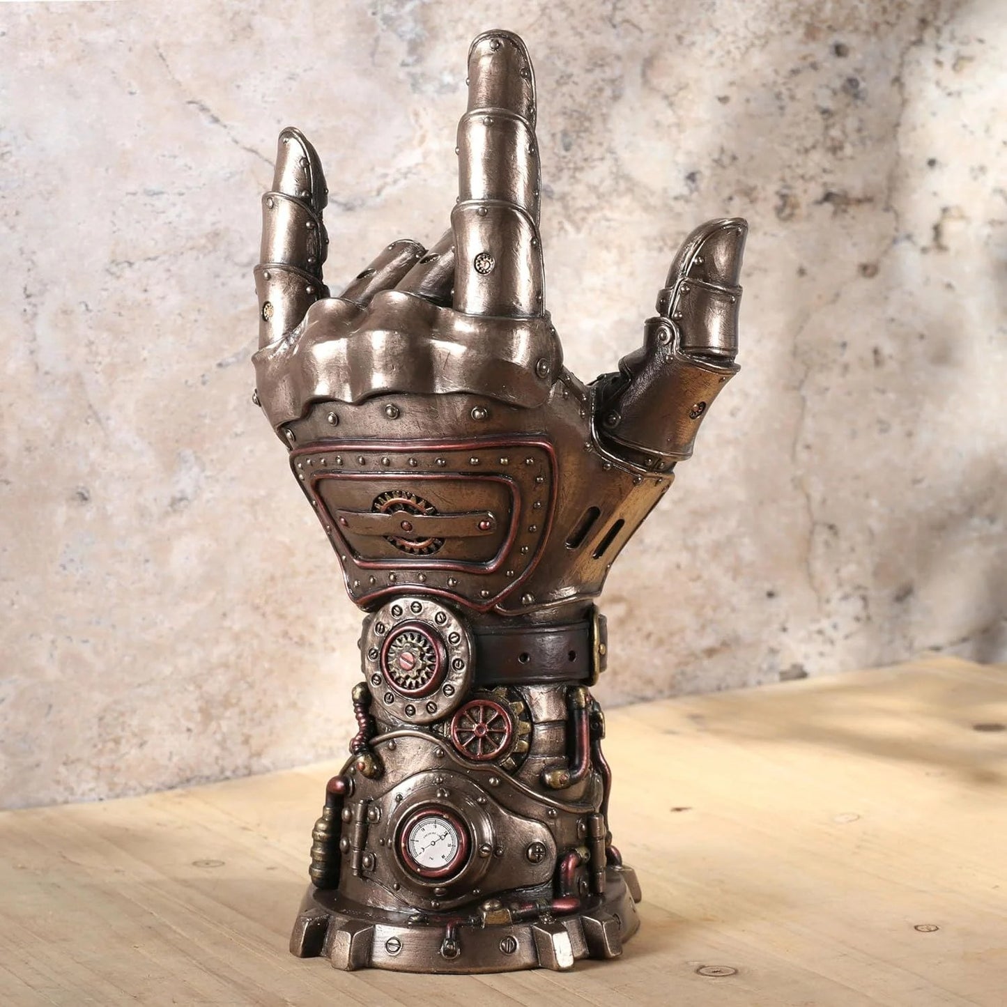 Steampunk Aşk Eldiveni Dekoratif Heykel | Rock El İşareti Koleksiyon Figürü 24 cm