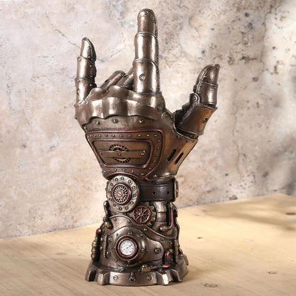 Steampunk Aşk Eldiveni Dekoratif Heykel | Rock El İşareti Koleksiyon Figürü 24 cm