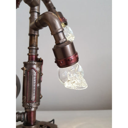 Steampunk Işıklı Masa Saati Cold Cast Resin El Boyaması 43 cm