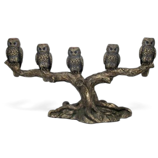 5 Baykuşlu Dekoratif Mumluk | Baykuş Figürlü Şamdan 42,5 cm