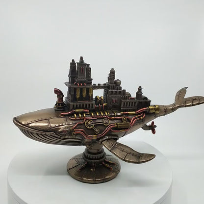 Galaktik Balina Dekoratif Heykel | Soğuk Döküm Reçine El Boyaması Steampunk Biblo 28,5 cm
