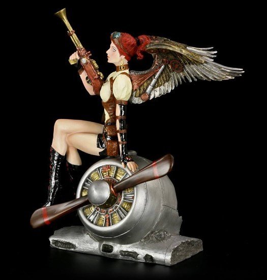 Pervane Motorunda Oturan Kadın Savaşçı Biblo Cold Cast Resin El Boyaması 21 cm