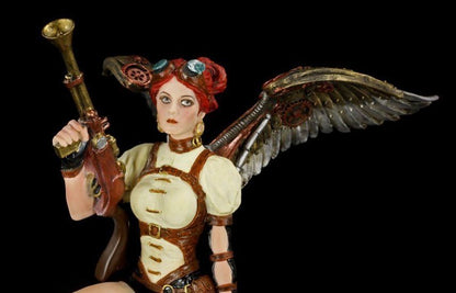 Pervane Motorunda Oturan Kadın Savaşçı Biblo Cold Cast Resin El Boyaması 21 cm