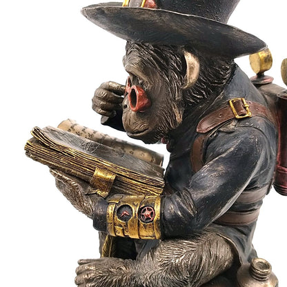 Kitap Okuyan Şempanze Dekoratif Biblo Cold Cast Resin El Boyaması 19,5 cm