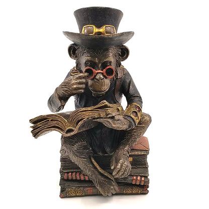 Kitap Okuyan Şempanze Dekoratif Biblo Cold Cast Resin El Boyaması 19,5 cm
