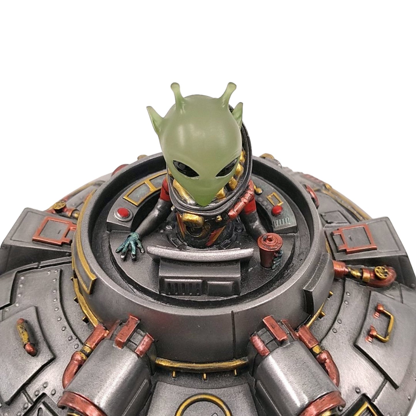 UFO ve Uzaylı Dekoratif Biblo Cold Cast Resin El Boyaması 13 cm