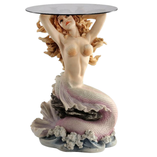 Veronese Design Mermaid Side Table with Glass Top Decorative End Table 60.5 cm