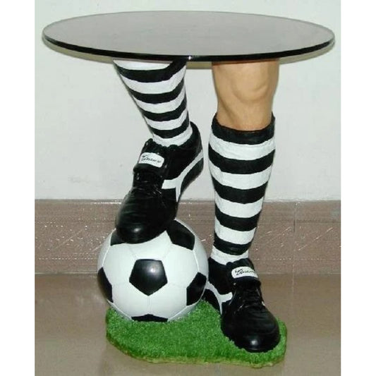 Veronese Design Footballer Leg End Table with Glass Top Decorative Side Table 46 cm