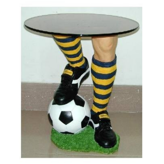 Veronese Design Football Player Leg Side Table with Glass Top Decorative End Table 46 cm