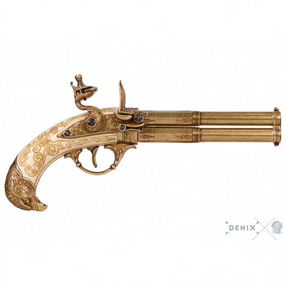 Denix Revolving 2-Barrel Flintlock Pistol Replica, France 18th C.