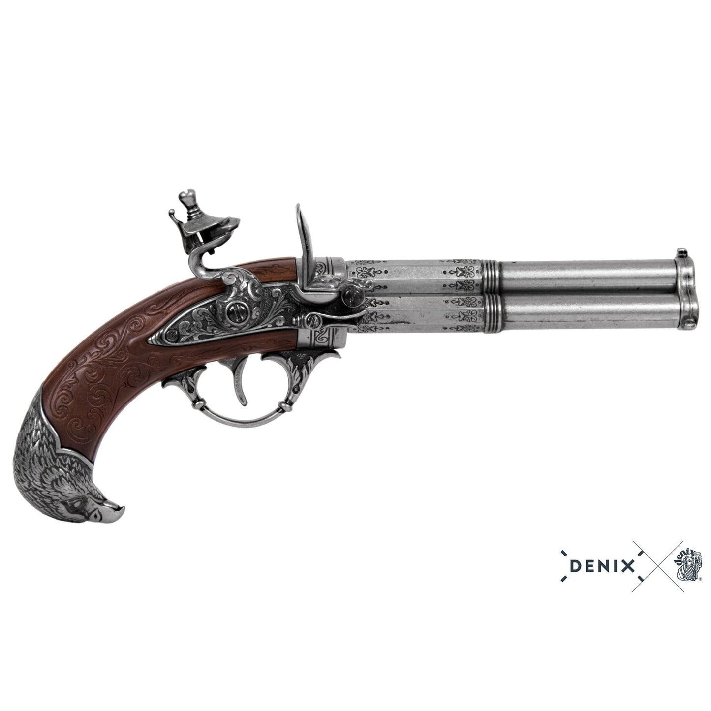 Denix 3-Barrel Flintlock Pistol Replica, France 18th C.