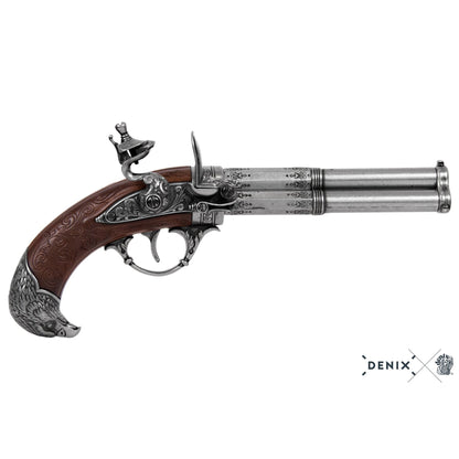 Denix 3-Barrel Flintlock Pistol Replica, France 18th C.