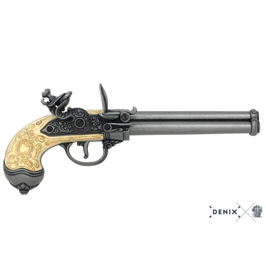 Denix Flintlock 3-Barrel Replica Pistol, Italy 1680