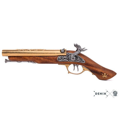 Denix Double-Barrel Percussion Pirate Pistol Replika Tabanca, 18th. C.