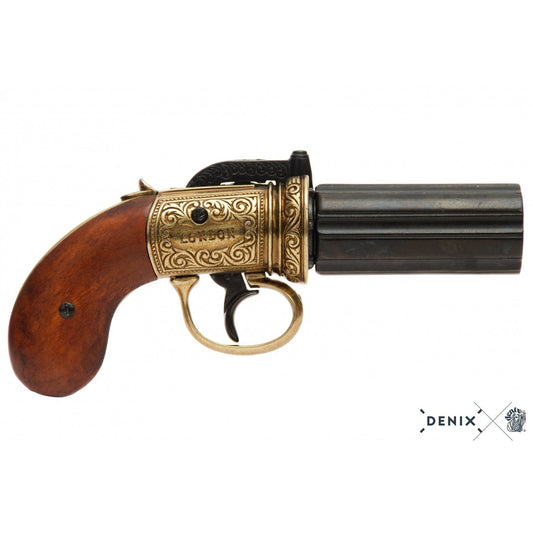 Denix 6 Barrels Pepper-Box Revolver Replika Tabanca, England 1840