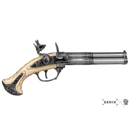 Denix 18th Century French 3-Barrel Rotating Flintlock Pistol Replica – Flintlock Decorative Pistol