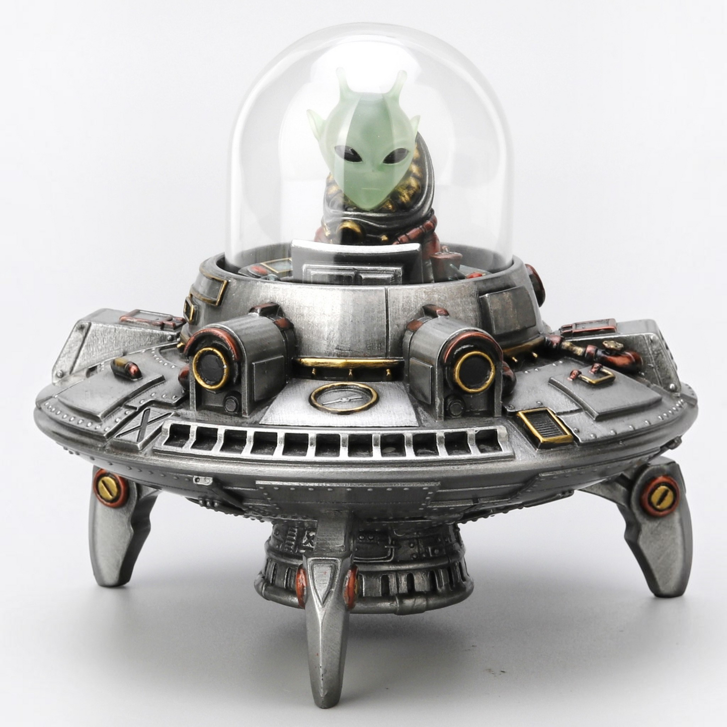 UFO ve Uzaylı Dekoratif Biblo Cold Cast Resin El Boyaması 13 cm