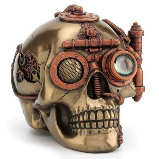 Steampunk Kurukafa Kutu | Soğuk Döküm Reçine El Boyaması Dekoratif Saklama Kutusu 17 cm