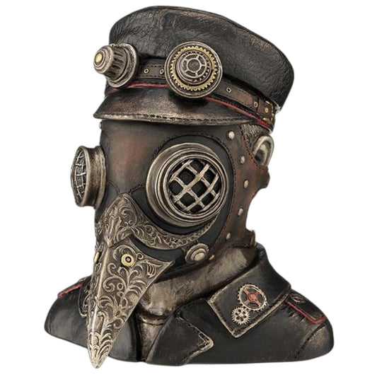 Steampunk Veba Doktoru Dekoratif Büst | Soğuk Döküm Reçine El Boyaması 15,5 cm